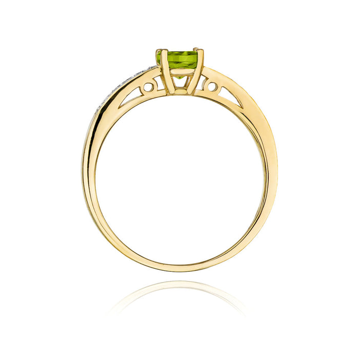 Inel Aur 14K  cu Peridot 0.60 ct si Diamante Naturale laterale 0.05 ct
