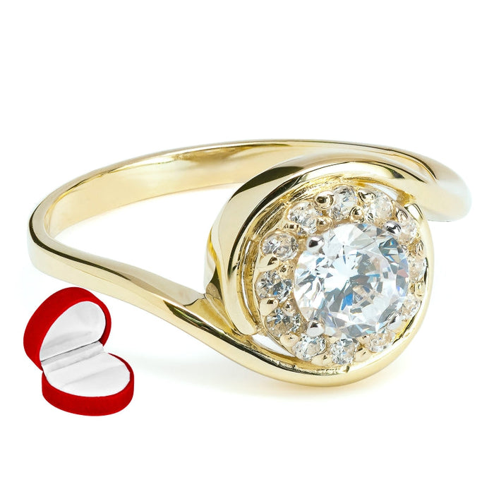 Inel Aur 8K Cu Piatră Mare și Detaliu Floral