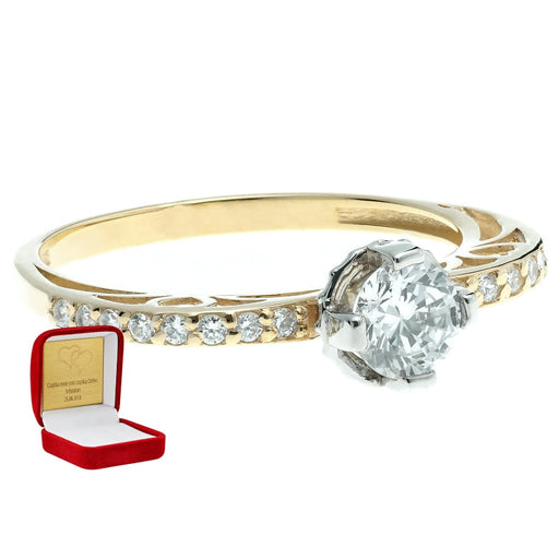 Inel Aur 8K Ajourat cu Zirconii în Formă de Inimă