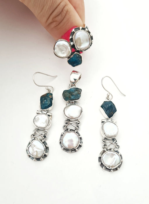 Set Argint 925 cu Perla Fresh Water si Apatit