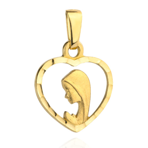 Medalion Aur 14K Maica Domnului În Inimă Șlefuită