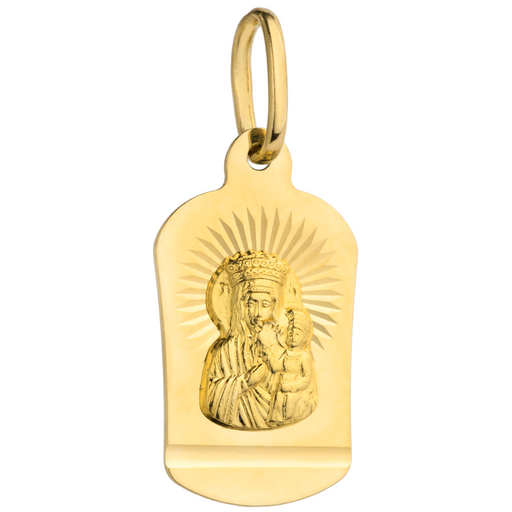 Medalion Aur 14K Fecioara Maria de la Częstochowa cu raze