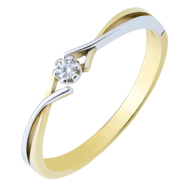 Inel Clasic Din Aur 14K În Două Culori Cu Zirconiu