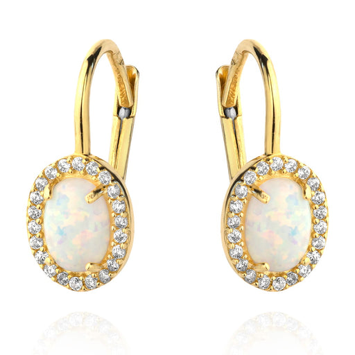 Cercei Aur 14k cu Opal si Zirconii Albe