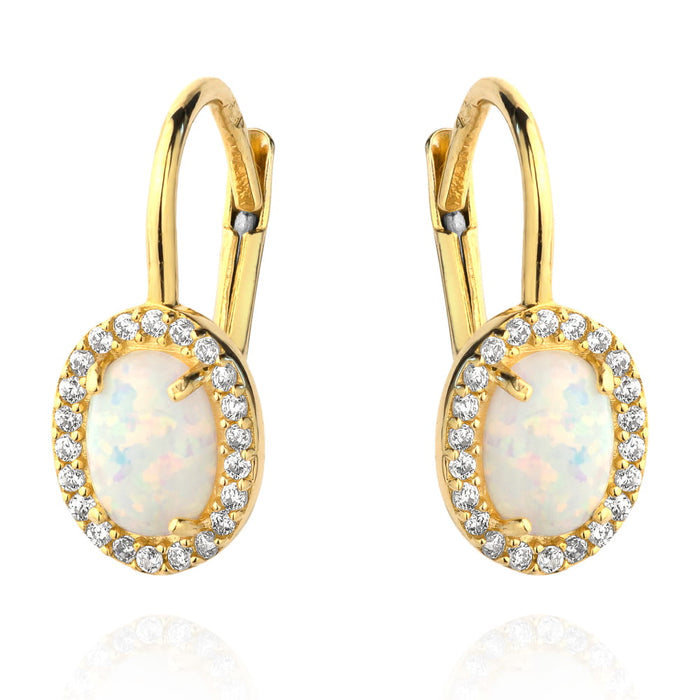 Cercei Aur 14k cu Opal si Zirconii Albe