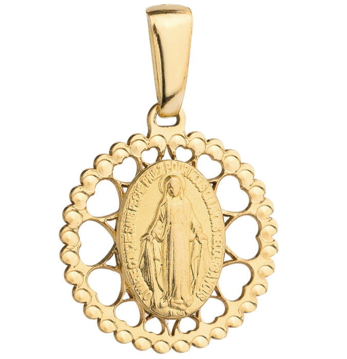 Pandantiv Aur 14k cu Fecioara Maria si Inimioare
