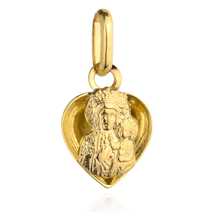 Medalion Aur 14K Maica Domnului Cu Pruncul În Formă De Inimă