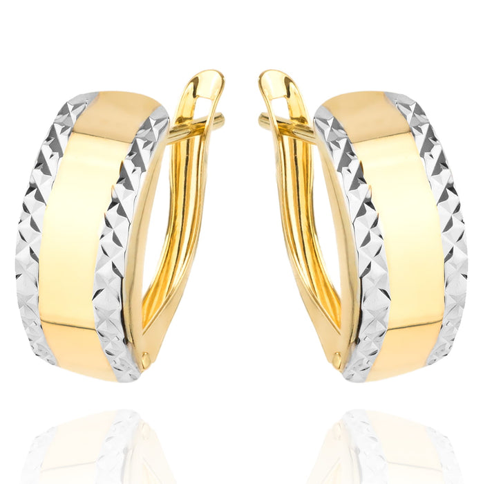 Cercei Din Aur În Două Culori, Cu Margini Fațetate Strălucitoare