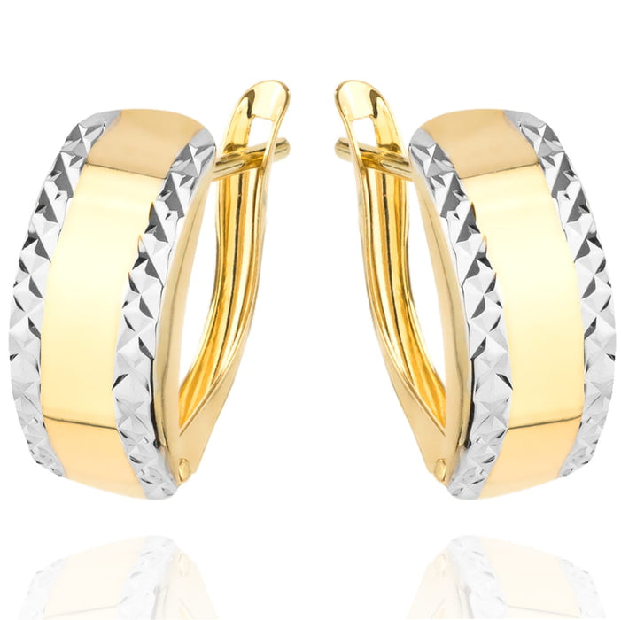 Cercei Din Aur În Două Culori, Cu Margini Fațetate Strălucitoare