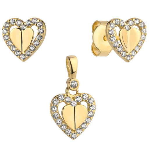 Set Cercei cu Inimioare 3D + Pandantiv si Cristale- Aur 14k