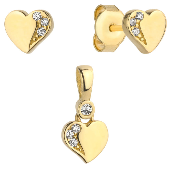 Set Aur 14k cu Inimioare si Zirconii Albe