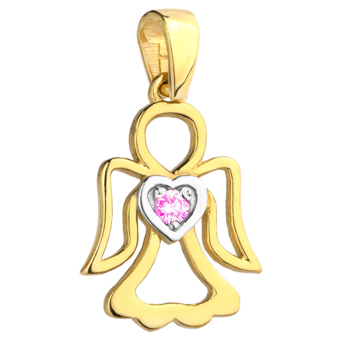 Pandantiv 14k înger cu zircon roz într-o inimă