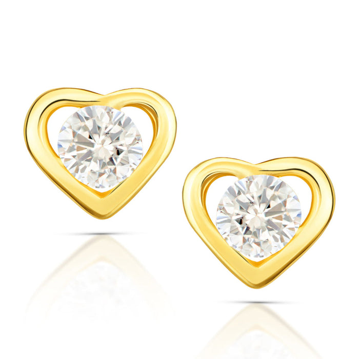 Cercei Din Aur Cu Inimi Delicate Și Pietricică Pe Știft