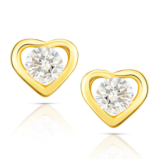 Cercei Din Aur Cu Inimi Delicate Și Pietricică Pe Știft