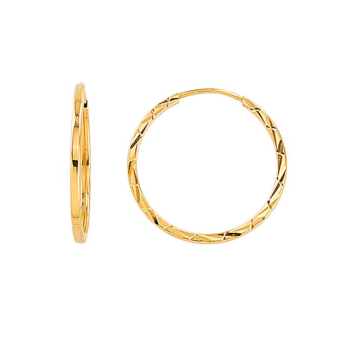 Cercei Creolă Rotunzi din Aur 14K, Fațetați, 2,2 cm