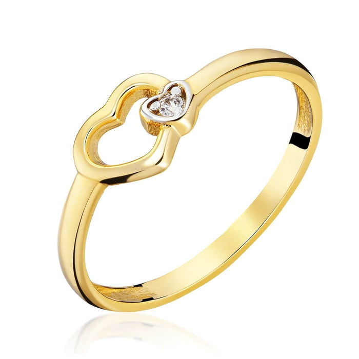 Inel Aur 8K Dublu Inimă cu Zirconiu - Eleganță Romantică