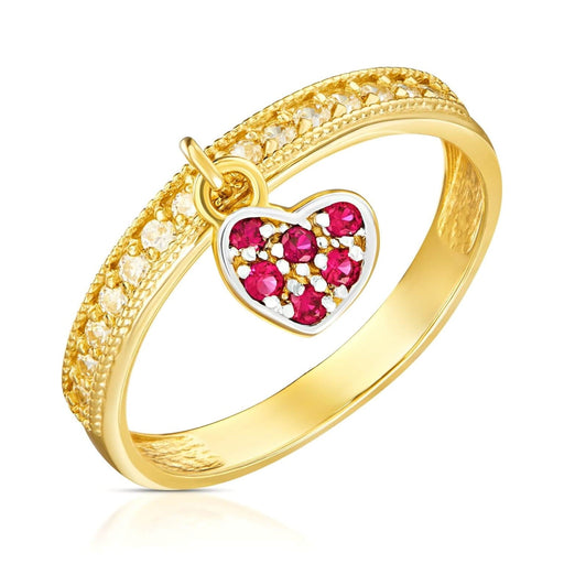 Inel Aur 8K Inimă Suspendată cu Zirconiu