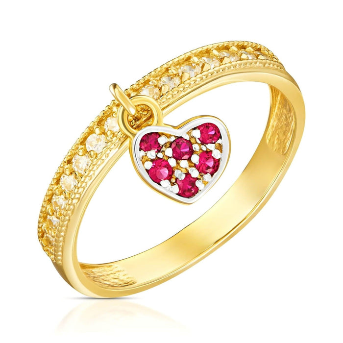 Inel Aur 8K Inimă Suspendată cu Zirconiu