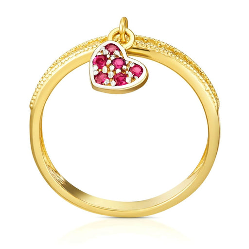 Inel Aur 8K Inimă Suspendată cu Zirconiu