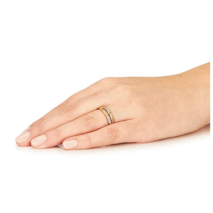 Inel Aur 8K Dublu Inel - Eleganță Rafinată cu Zirconiu