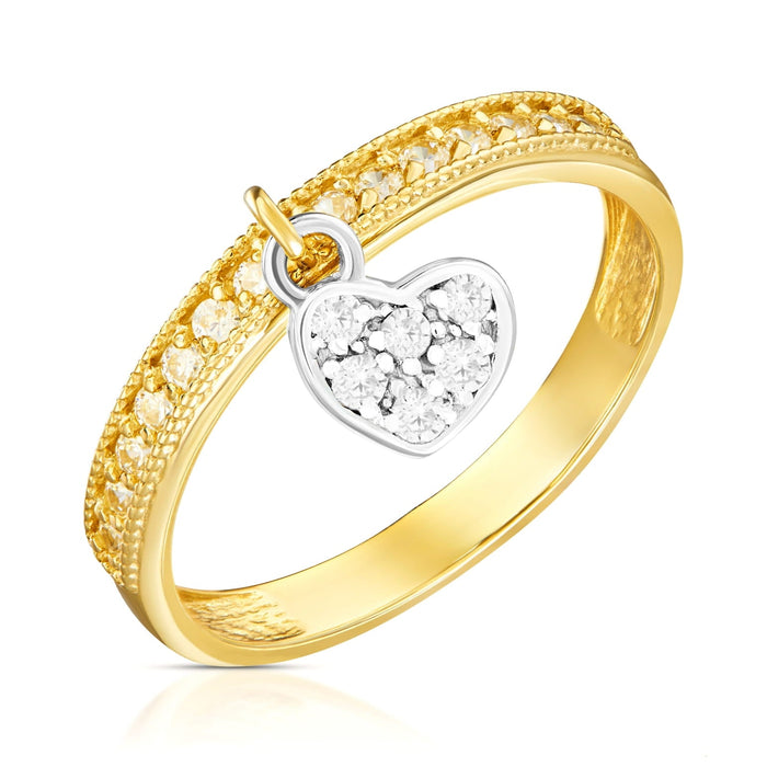 Inel Aur 8K Inimă Suspendată cu Zirconiu