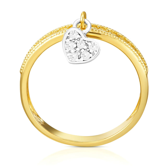 Inel Aur 8K Inimă Suspendată cu Zirconiu