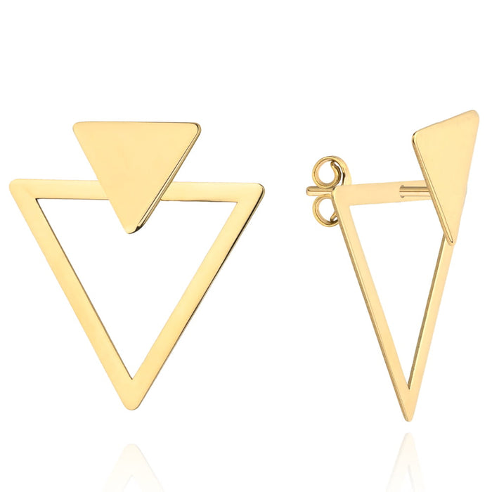 Cercei Aur Galben Dublu Triunghi Geometric 14K cu Tijă