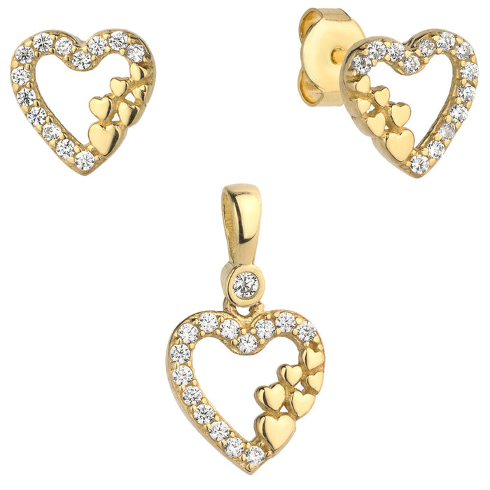 Set Cercei cu Inimioare + Pandantiv- Aur 14k