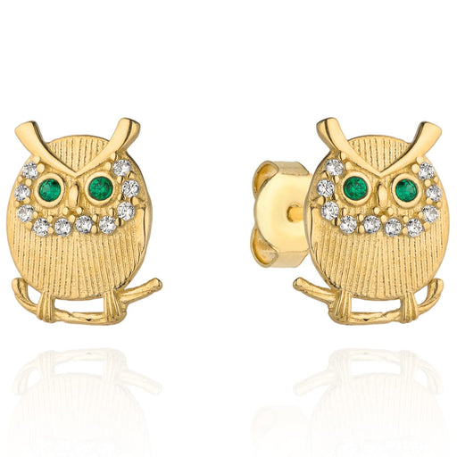 Cercei Aur 14k cu Bufnite si Zirconii Verzi