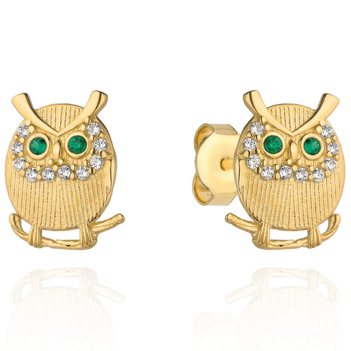 Cercei Aur 14k cu Bufnite si Zirconii Verzi