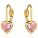 Cercei din aur cu contur de inimă și piatră roz