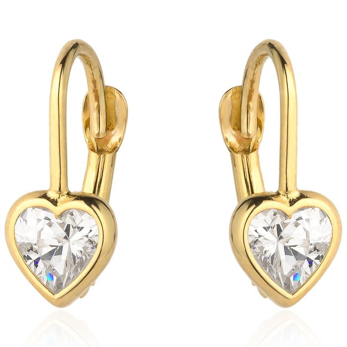 Cercei cu conturul inimii aurii si piatra alba