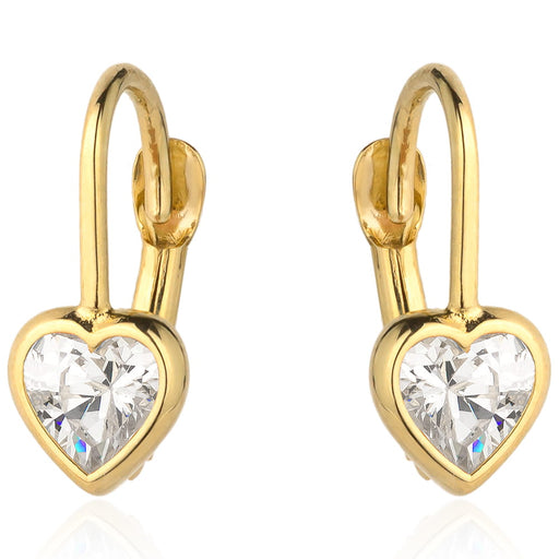 Cercei cu conturul inimii aurii si piatra alba