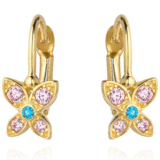 Cercei Aur 14k cu Floare si Zirconii Roz si Albastre