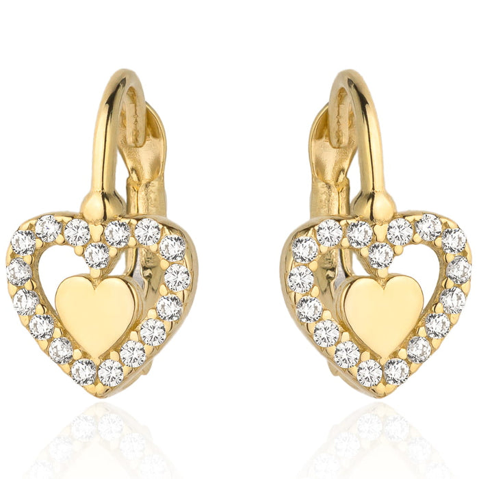 Cercei cu Inimoare si Zirconi din Aur 14k