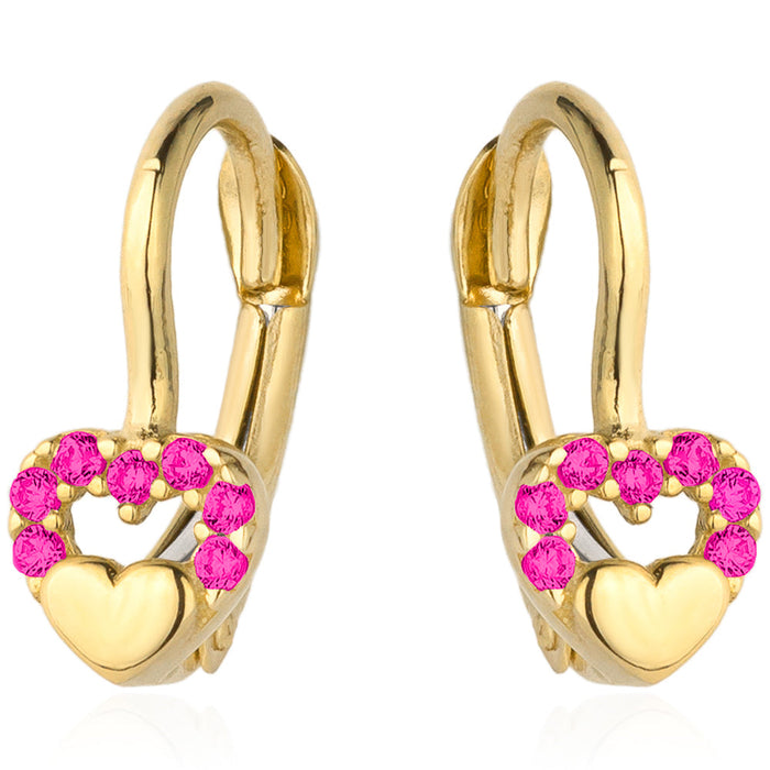 Cercei Aur 14k cu Inimioare si Zirconii Roz