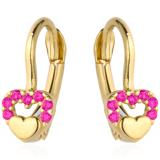 Cercei Aur 14k cu Inimioare si Zirconii Roz