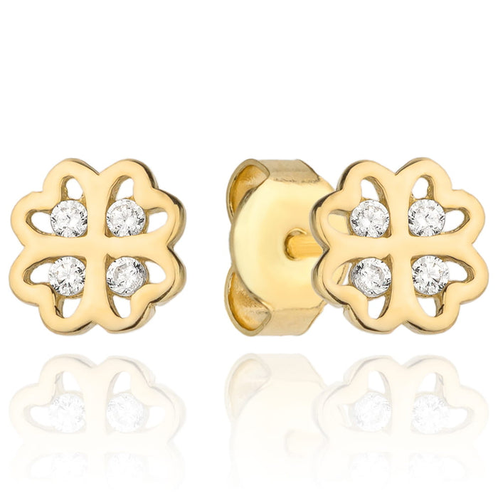 Cercei trifoi de aur cu patru zirconii