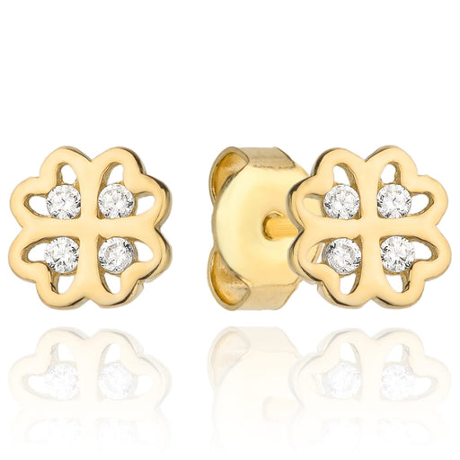 Cercei trifoi de aur cu patru zirconii