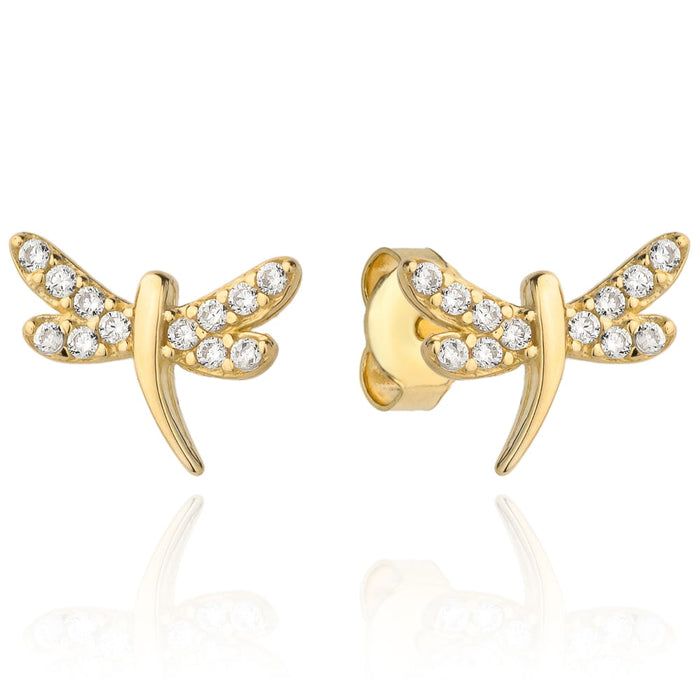 Cercei Aur 14k cu Libelula si Zirconii Albe
