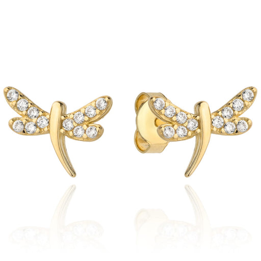 Cercei Aur 14k cu Libelula si Zirconii Albe