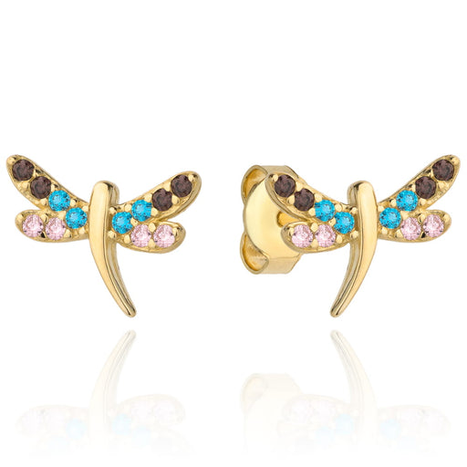 Cercei Aur 14k cu Libelula si Zirconii Multicolore