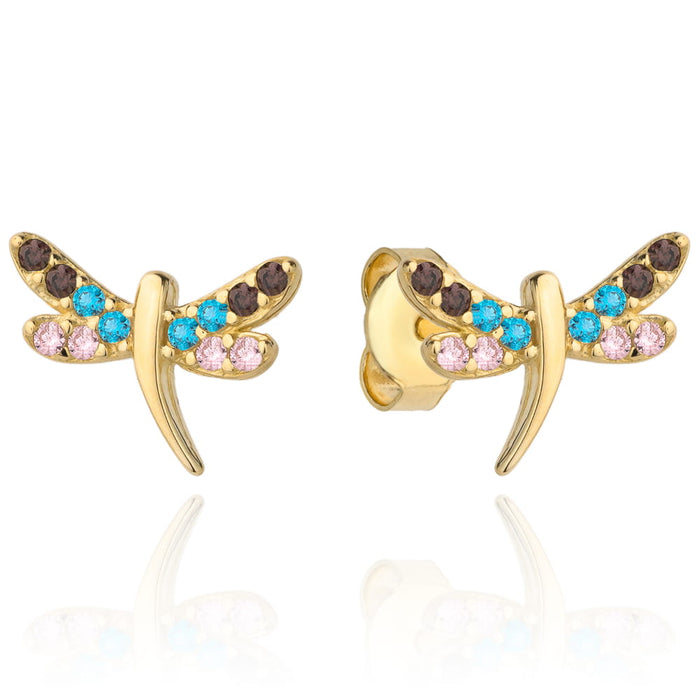 Cercei Aur 14k cu Libelula si Zirconii Multicolore