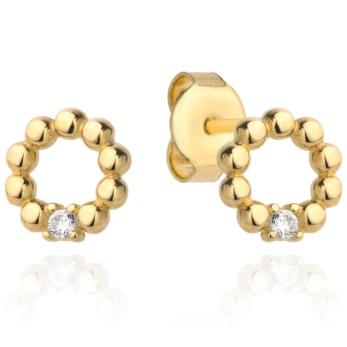 Cercei Aur cu Bilute si Zirconii Albe