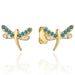 Cercei Aur 14k cu Libelula si Zirconii Turcoaz si Albe