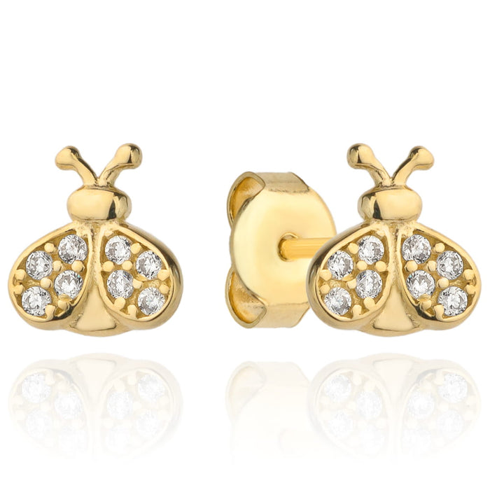 Cercei Aur 14k cu Buburuza si Zirconii Albe