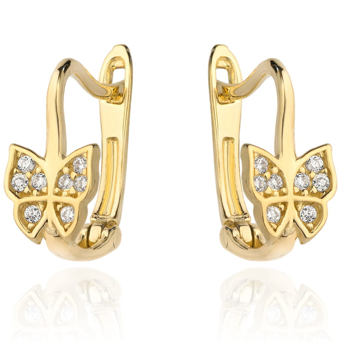 Cercei Fluture cu Inchizatoare englezeasca din Aur 14k cu Zirconi