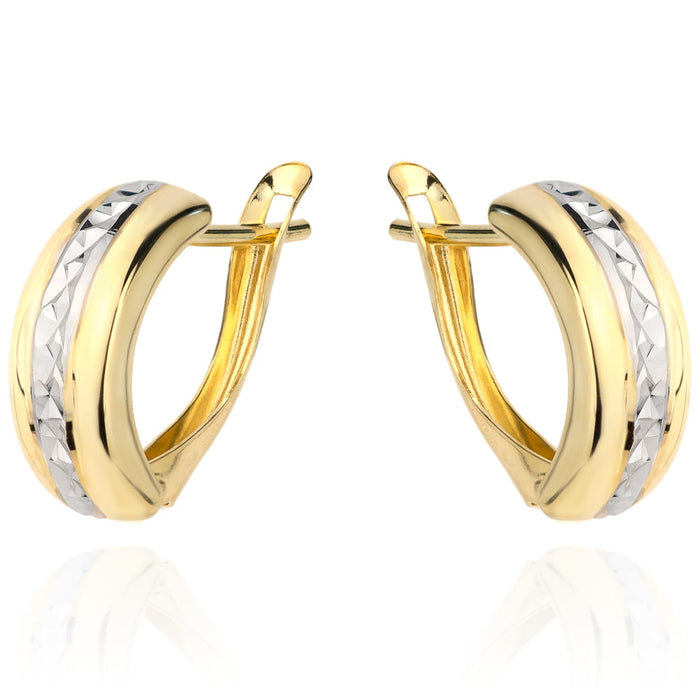 Cercei in doua culori de aur cu zirconii centrale