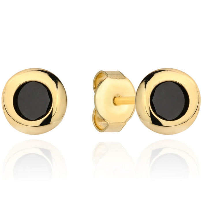 Cercei stud din aur cu piatră neagră într-un cadru neted