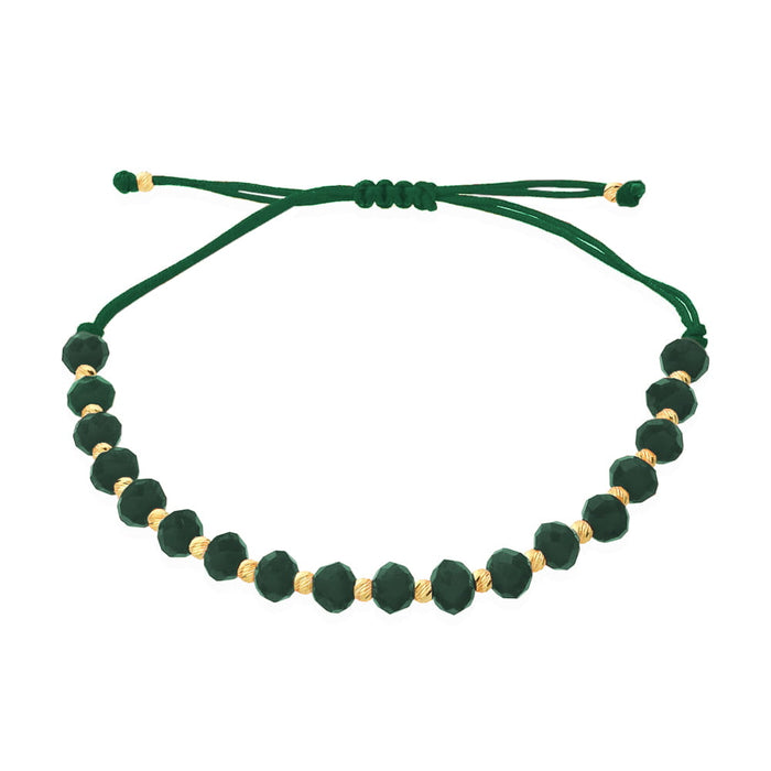 Brățară cu bile si pietre de smarald pe șnur verde